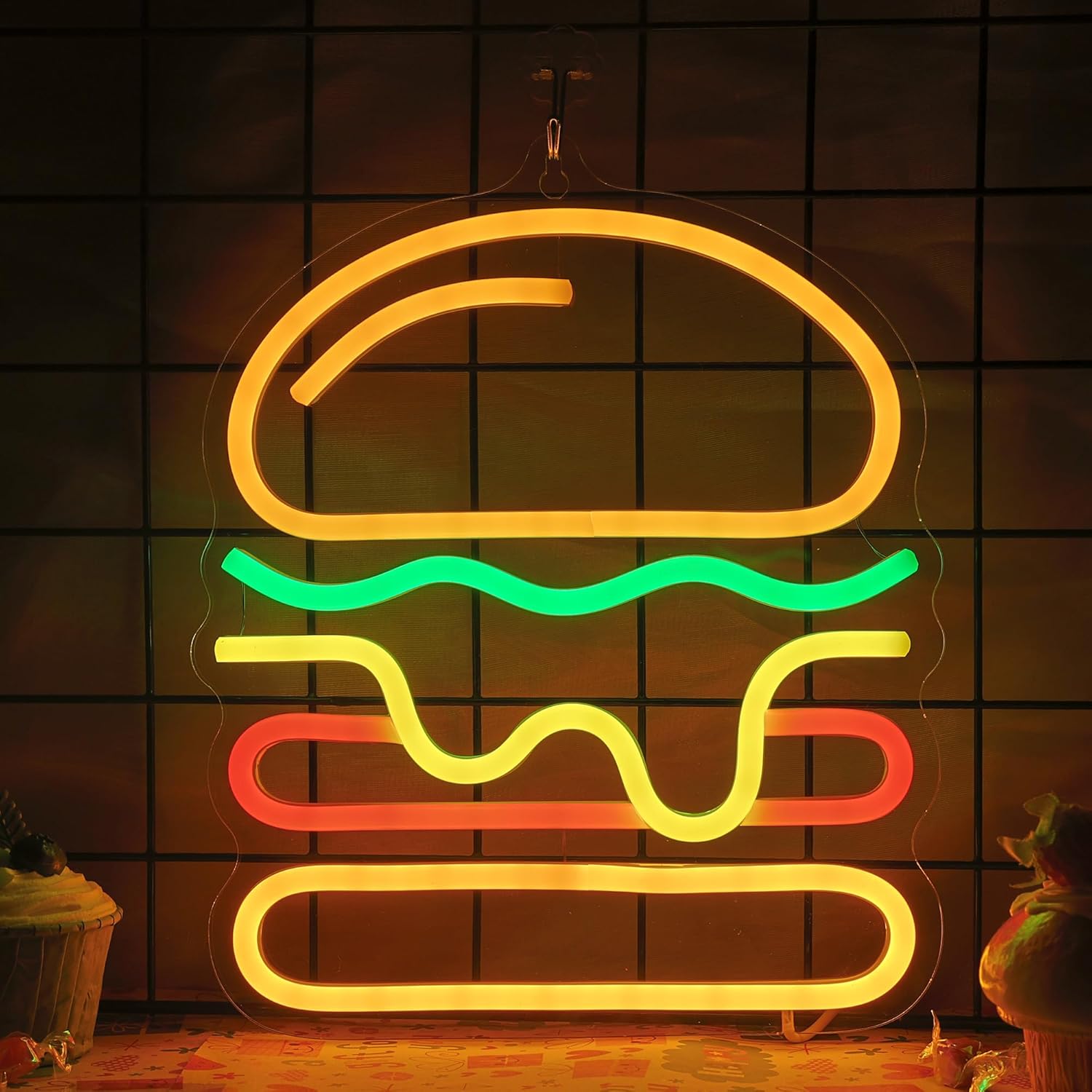 Lighting Decoration Ideas For Home - Burger Neon Sign with Layered Cheese