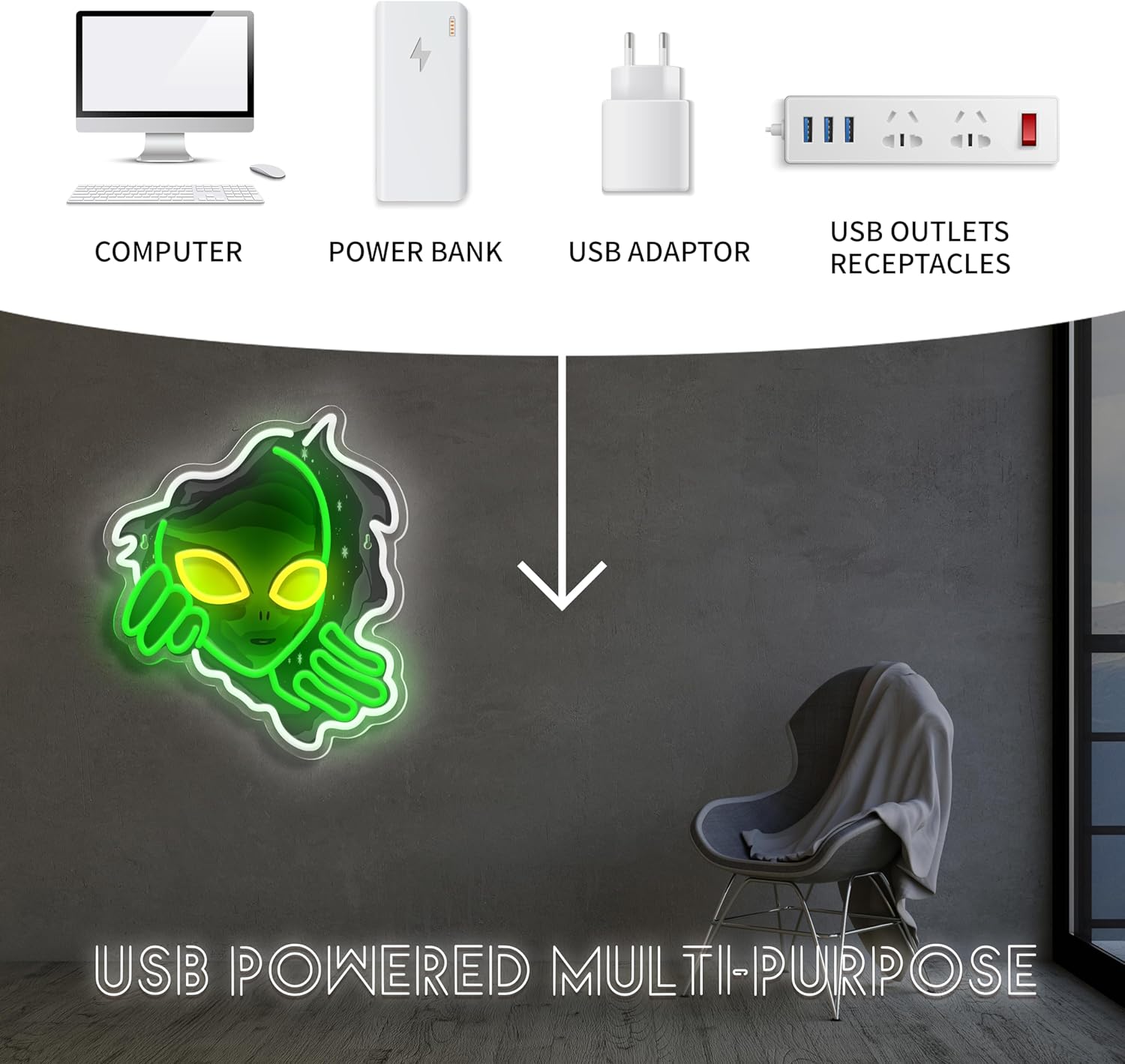 Alien Face Neon Sign Green Glo - Outdoor Lighting Decor Ideas ulasan dan harga