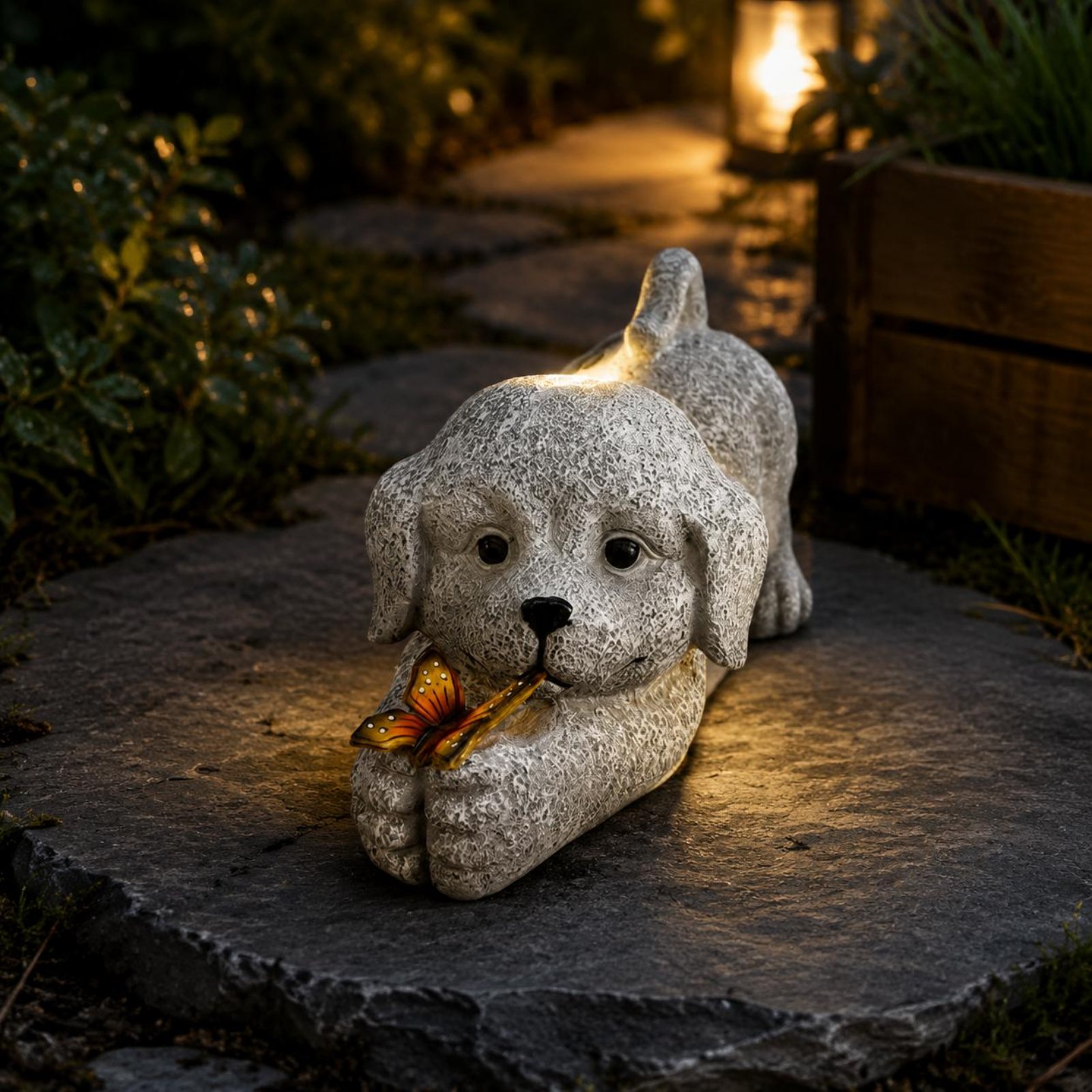 Solar Dog Statue Resin Craft S - Yard Lighting Decor ulasan dan harga